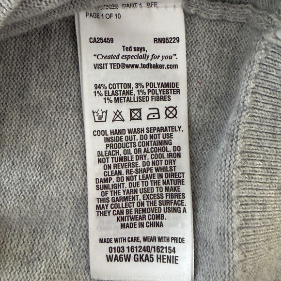 Ted Baker London Gray French Bulldog Graphic Sweater Metallic Bow Size 1 Small - Picture 6 of 6